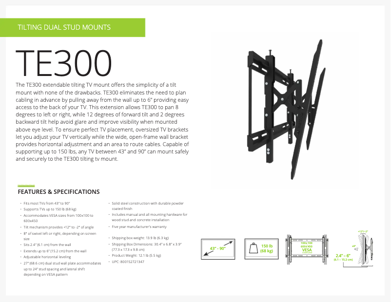 Page 1 de la notice Fiche technique Kanto TE300