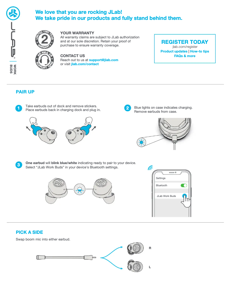 Page n°1 - Manuel utilisateur JLab Work Buds