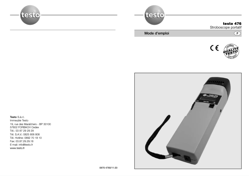 Page n°1 - Manuel utilisateur Testo 476