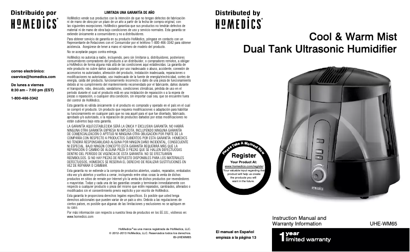 Page n°1 - Manuel utilisateur Homedics UHE-WM65