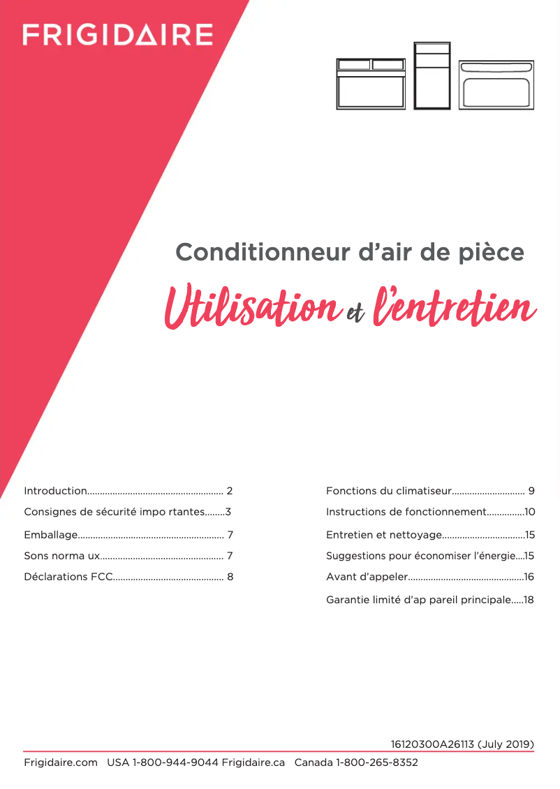 Page 1 de la notice Manuel utilisateur Frigidaire FHWW103WBE