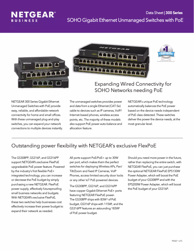 Page n°1 - Fiche technique Netgear GS305P