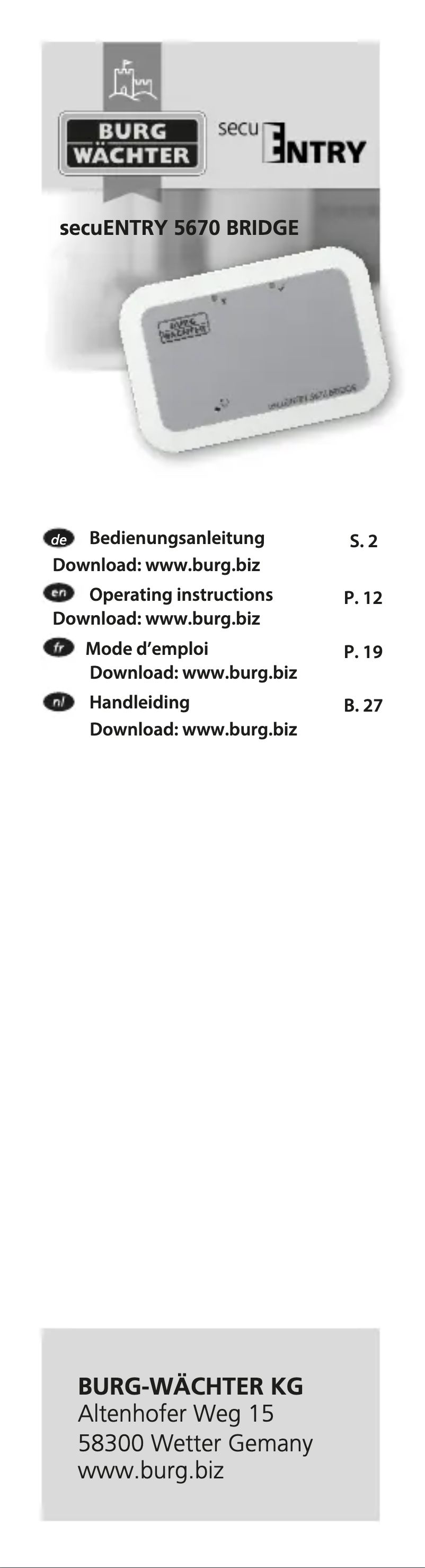 Page n°1 - Manuel utilisateur Burg Wächter secuENTRY 5670