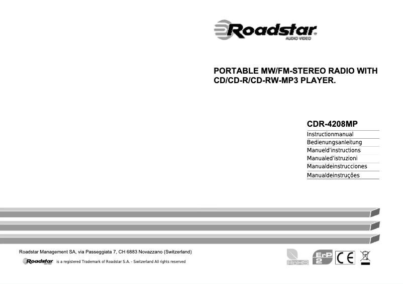 Page 1 de la notice Manuel utilisateur Roadstar CDR-4208/MP