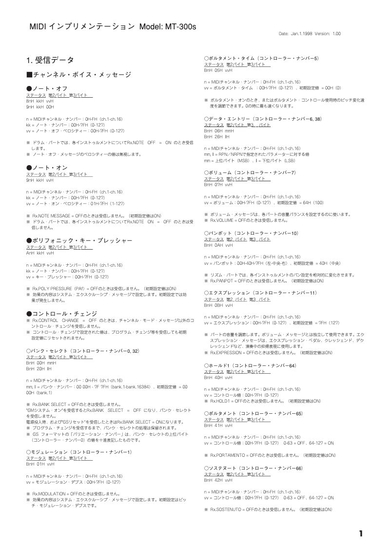 Page n°1 - Manuel utilisateur Roland MT-300S
