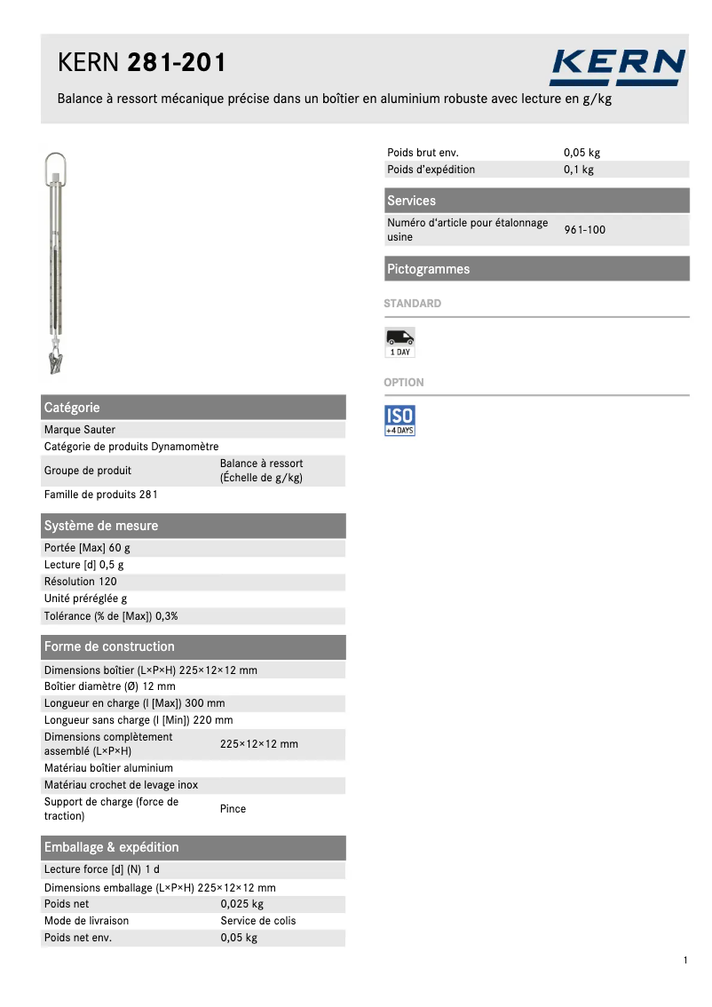 Página 1 del manual Ficha técnica Kern 281-201