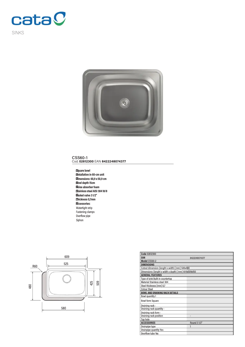 Page 1 de la notice Manuel utilisateur CATA CSS 60-1
