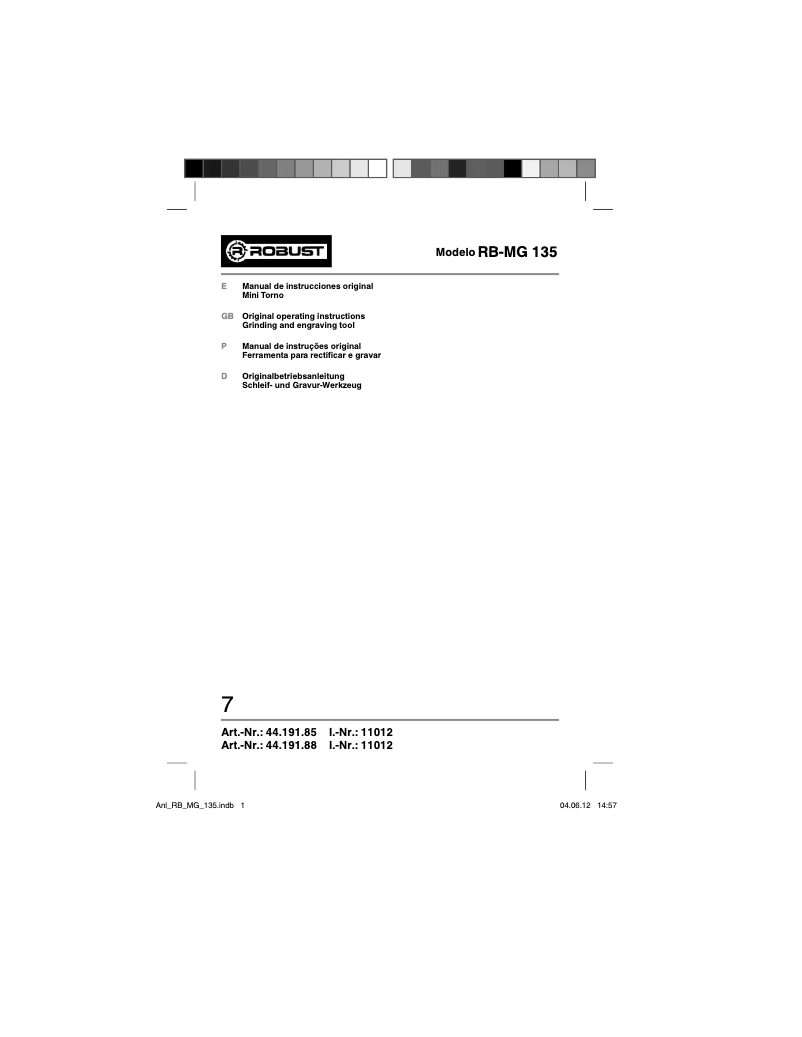Page n°1 - Manuel utilisateur Robust RB-MG 135