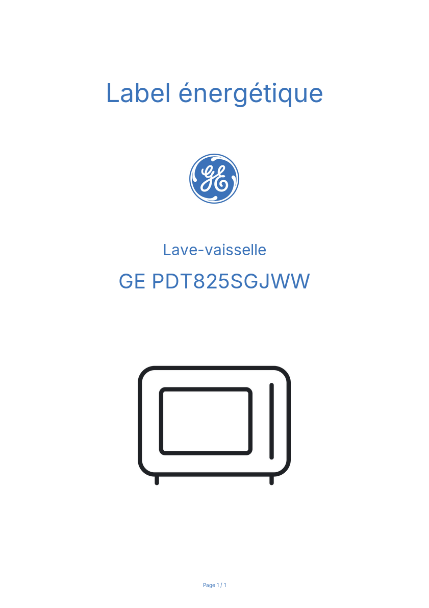 Page n°1 - Label énergétique GE PDT825SGJWW