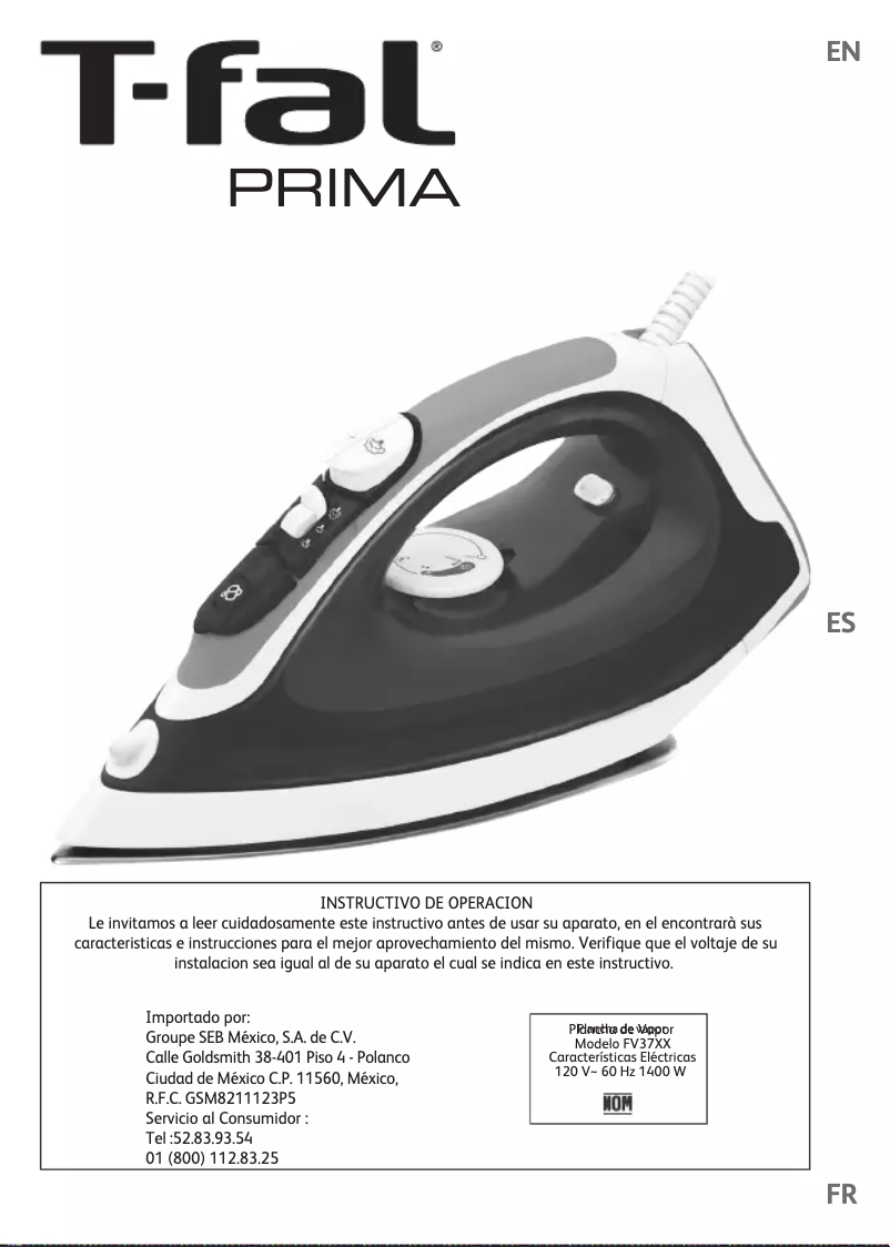 Page 1 de la notice Manuel utilisateur Tefal Prima FV3786X0