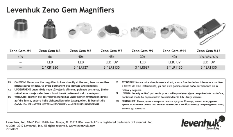 Page n°1 - Manuel utilisateur Levenhuk Zeno Gem M13