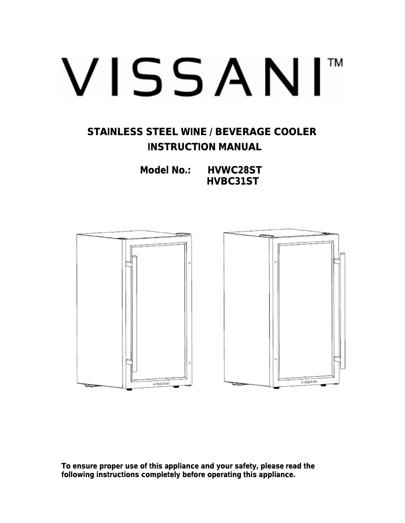 Image de la première page du manuel de l'appareil HVWC28ST