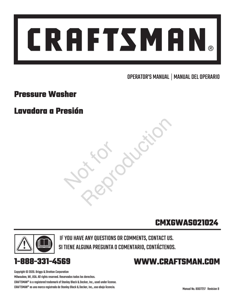 Page 1 de la notice Manuel utilisateur Craftsman CMXGWAS021024