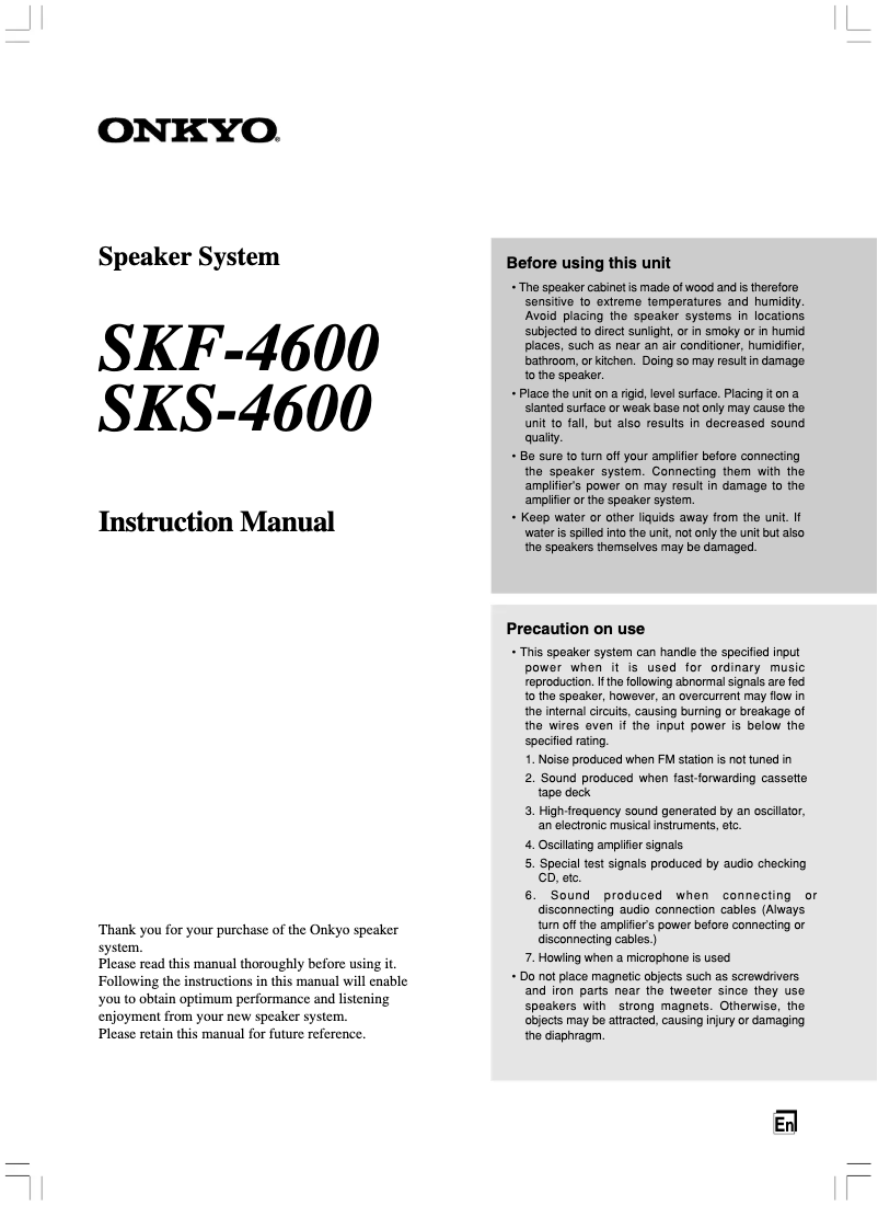 Page 1 de la notice Manuel utilisateur Onkyo SKF-4600
