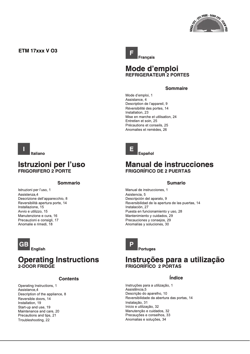 Page 1 de la notice Manuel utilisateur Hotpoint Ariston ETM 17321 V O3