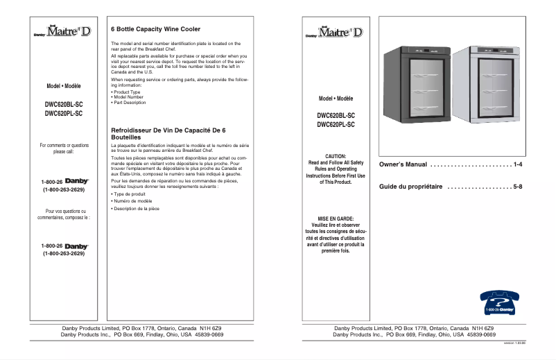 Page n°1 - Manuel utilisateur Danby DWC620PL-SC