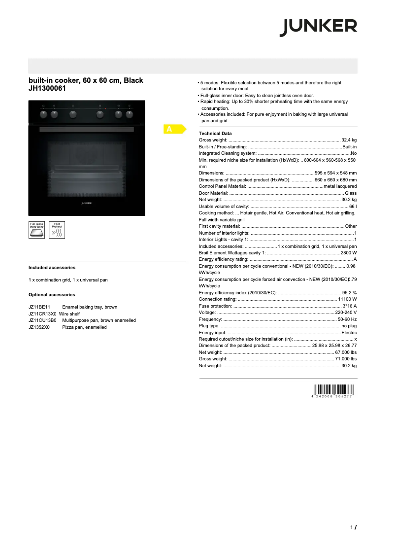 Page n°1 - Fiche technique Junker JH1300061