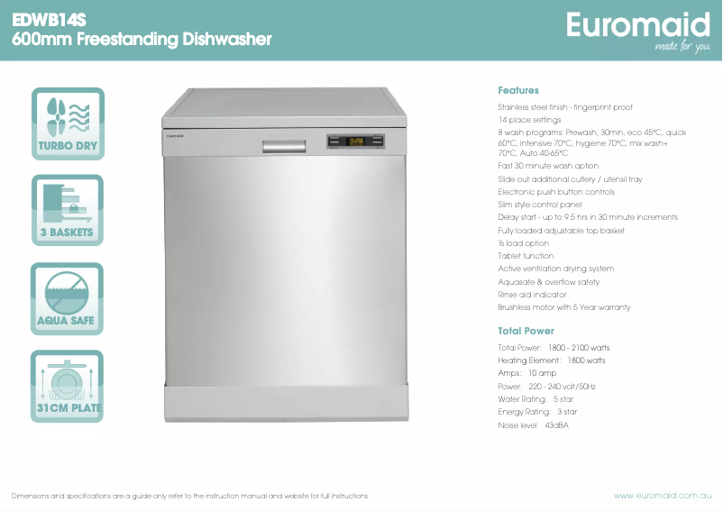 Page n°1 - Fiche technique Euromaid EDWB14S