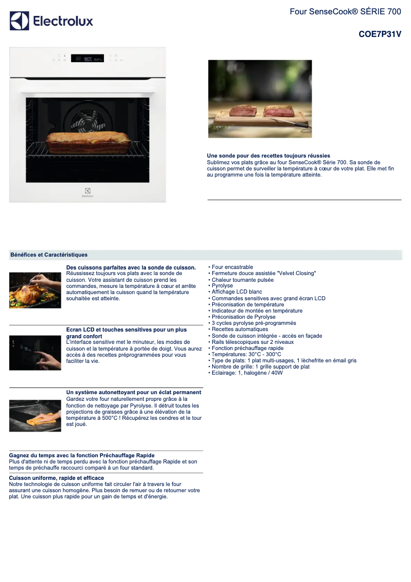 Page 1 de la notice Fiche technique Electrolux COE7P31V