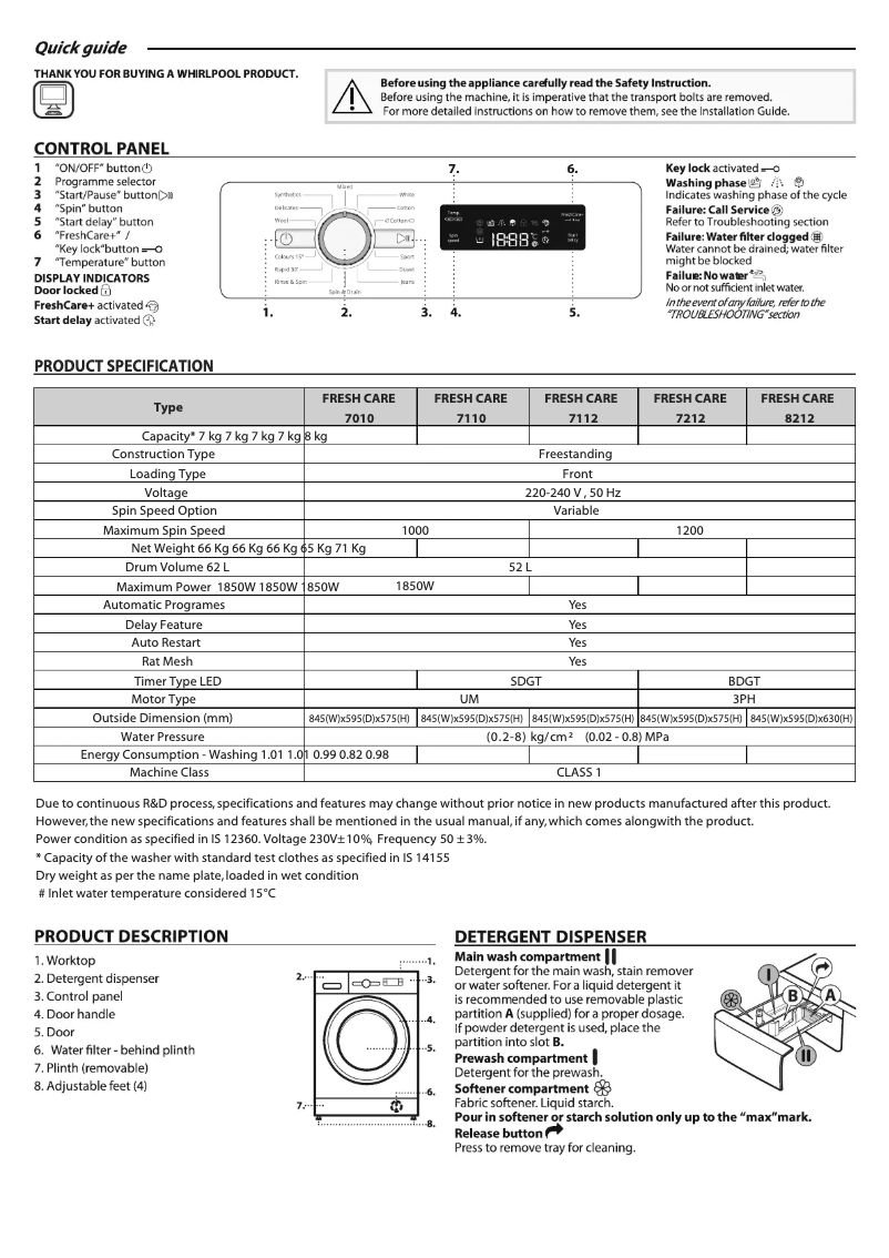 Page n°1 - Manuel utilisateur Whirlpool Fresh Care 7112
