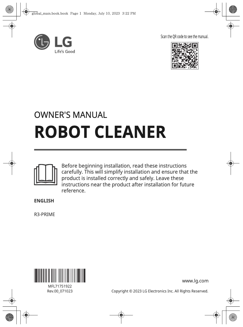 Page 1 de la notice Manuel utilisateur LG CordZero R3-PRIME