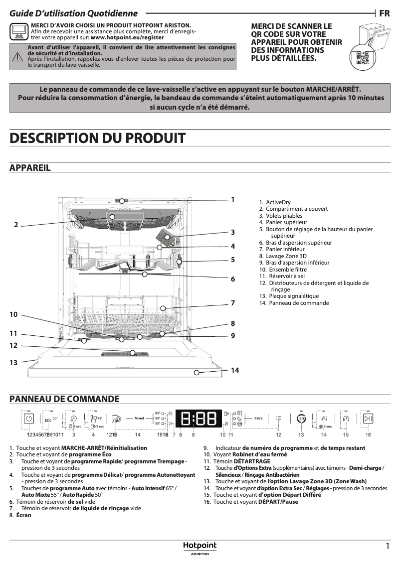 Page 1 de la notice Label énergétique Hotpoint H7I HT59 L