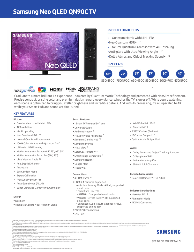 Página 1 del manual Ficha técnica Samsung QN50QN90CAF