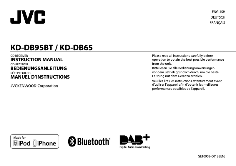 Image de la première page du manuel de l'appareil KD-DB95BTE