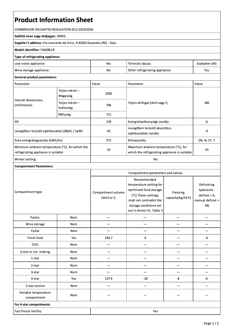 Image de la première page du manuel de l'appareil FAB38LCR