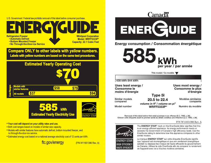 Page n°1 - Label énergétique Whirlpool WRFF5333PZ