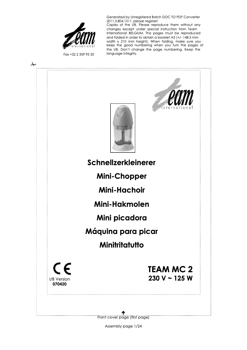 Page 1 de la notice Manuel utilisateur Team MC 2