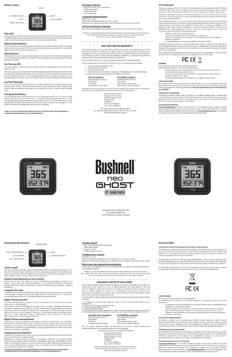 Page n°1 - Guide de démarrage rapide Bushnell Neo Ghost