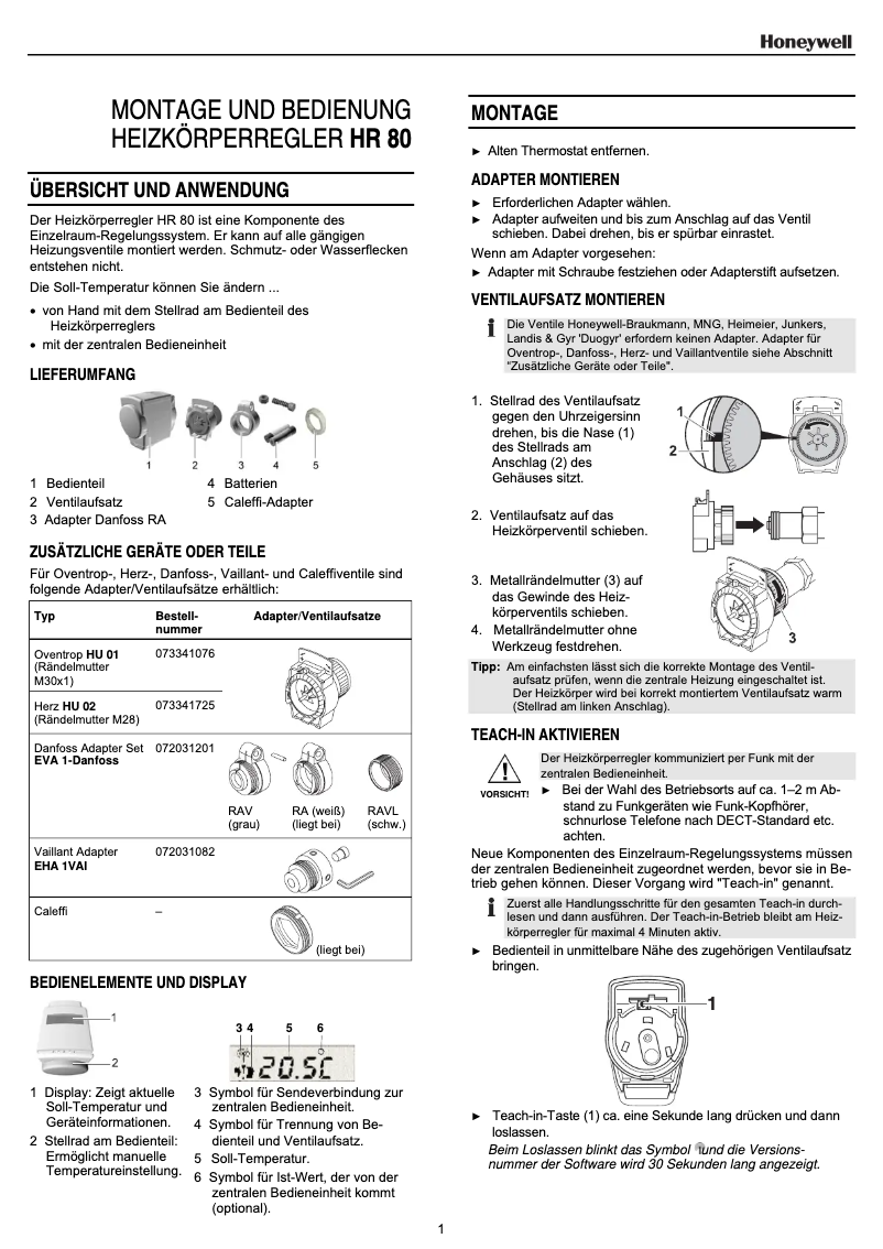 Image de la première page du manuel de l'appareil HR 80