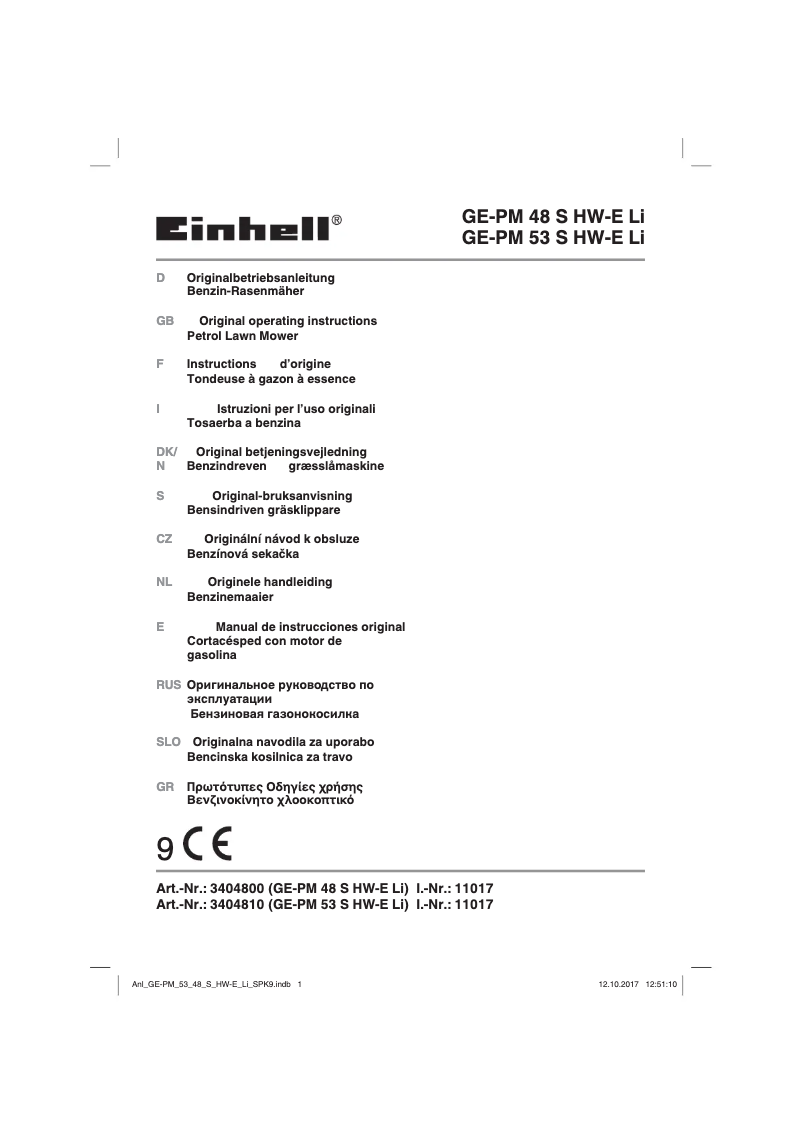 Page n°1 - Manuel utilisateur Einhell GE-PM 48 S-HW E Li