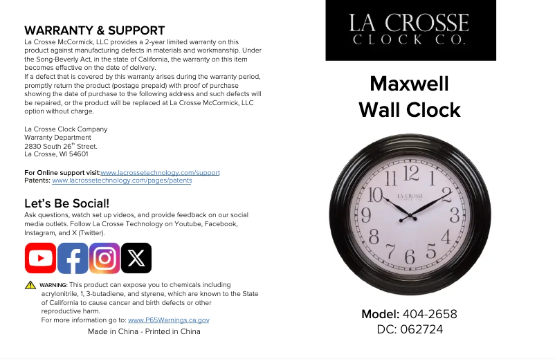 Page 1 de la notice Manuel utilisateur La Crosse Technology Maxwell 404-2658DC