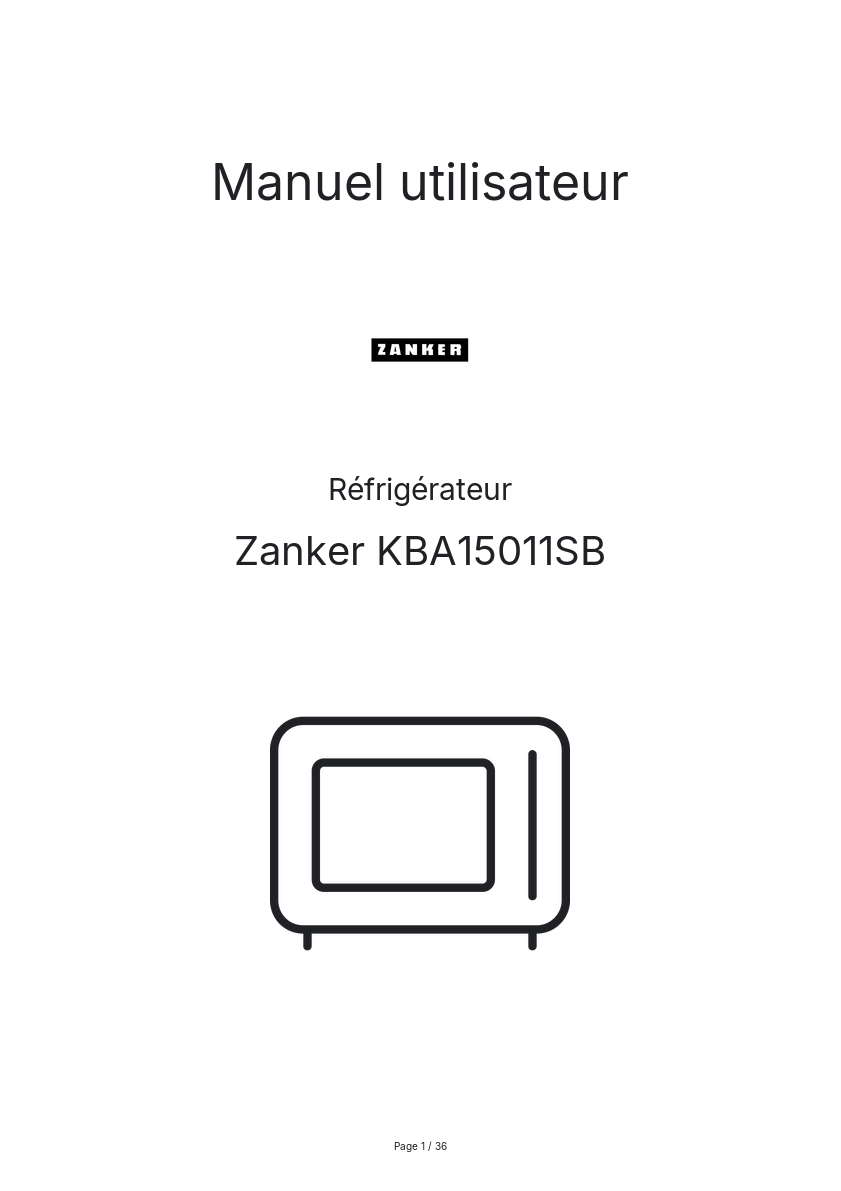 Page n°1 - Manuel utilisateur Zanker KBA15011SB