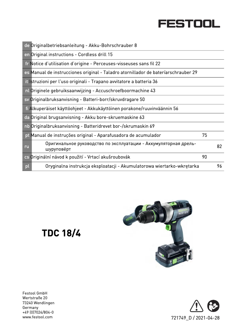 Image de la première page du manuel de l'appareil TDC 18/4 5,2/4,0 I-Set