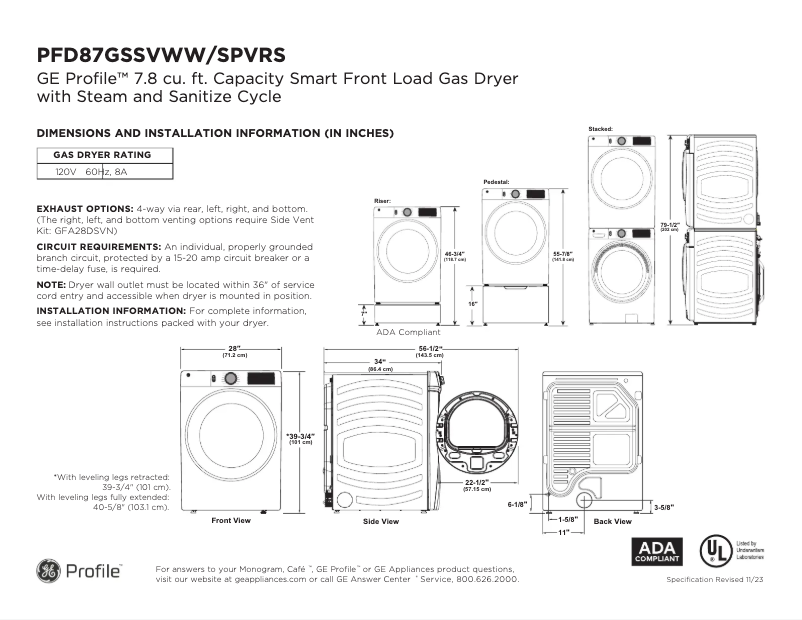 Page 1 de la notice Fiche technique GE Profile PFD87GSSVWW