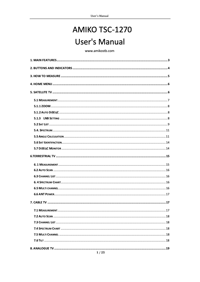 Page n°1 - Manuel utilisateur Amiko TSC-1270