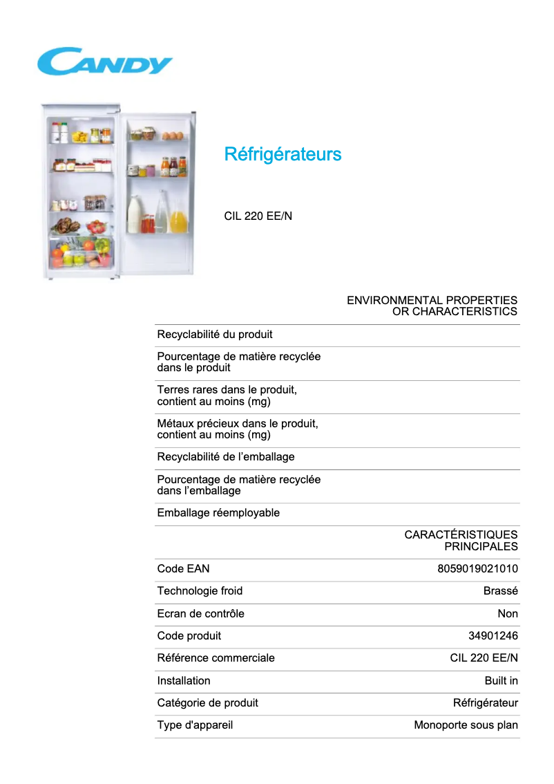Image de la première page du manuel de l'appareil CIL 220 EE/N