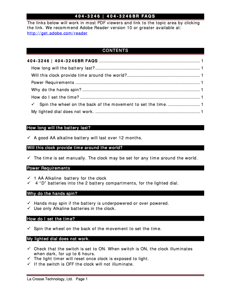 Page n°1 - FAQ La Crosse Technology 403-3246BRV2