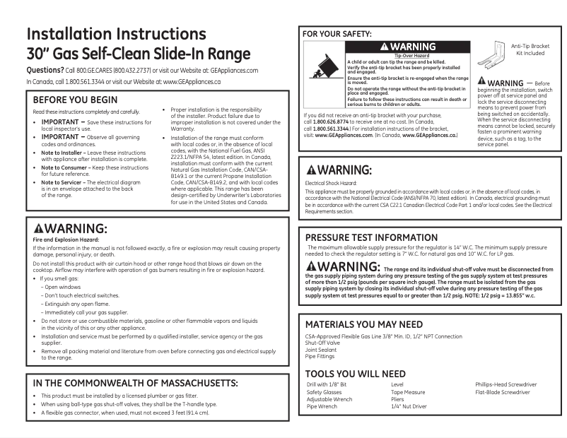 Page n°1 - Guide d'installation GE JGSP42DETWW