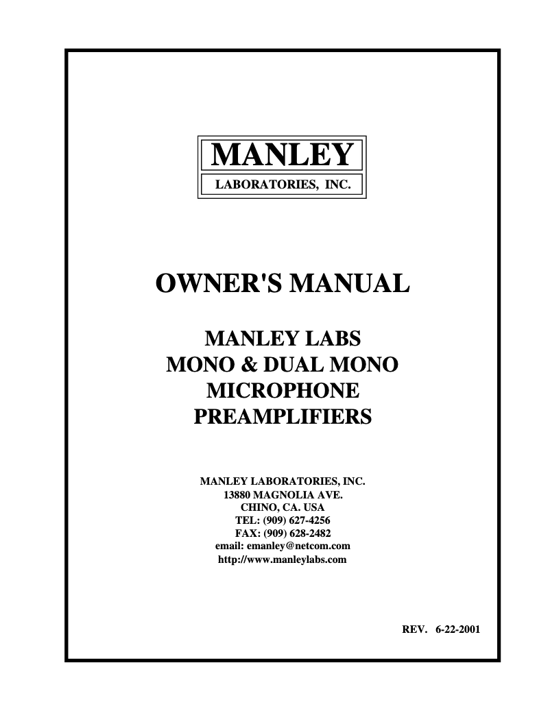 Page n°1 - Manuel utilisateur Manley Dual Mono