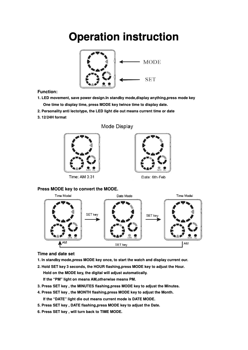 Page 1 de la notice Manuel utilisateur Skmei 0984A