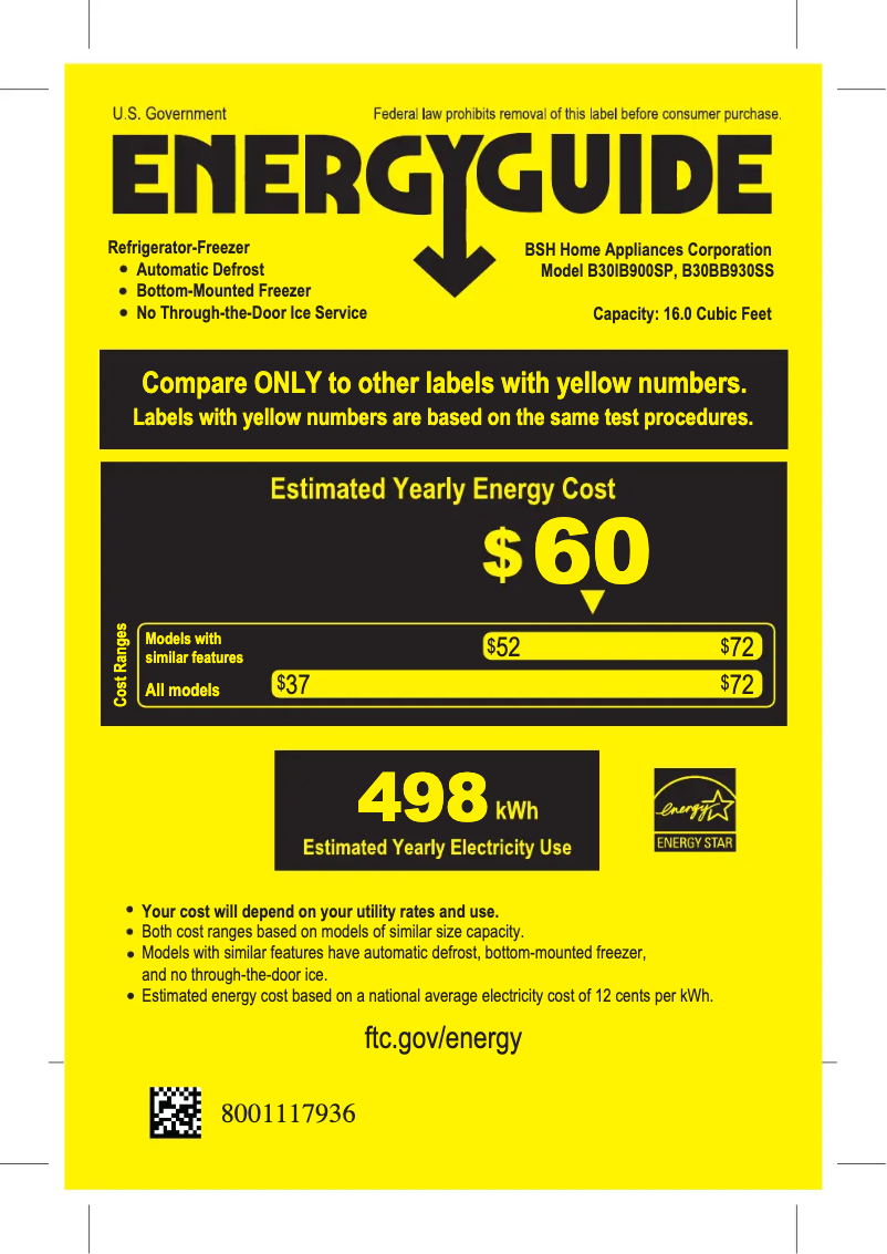 Page n°1 - Label énergétique Bosch B30BB930SS