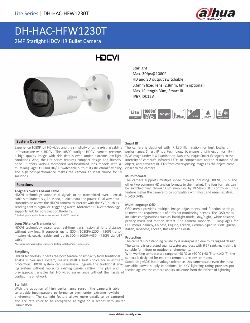 Page n°1 - Fiche technique Dahua Technology HAC-HFW1230T