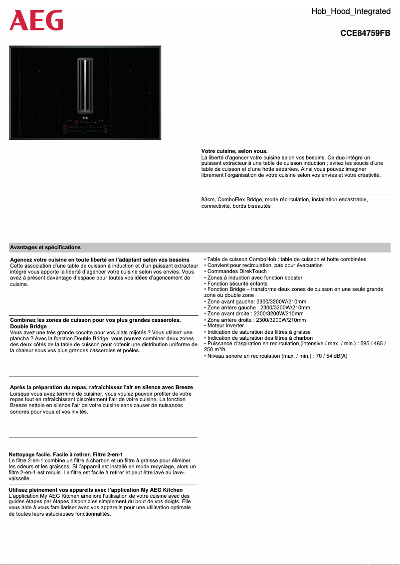 Page 1 de la notice Fiche technique AEG CCE84759FB