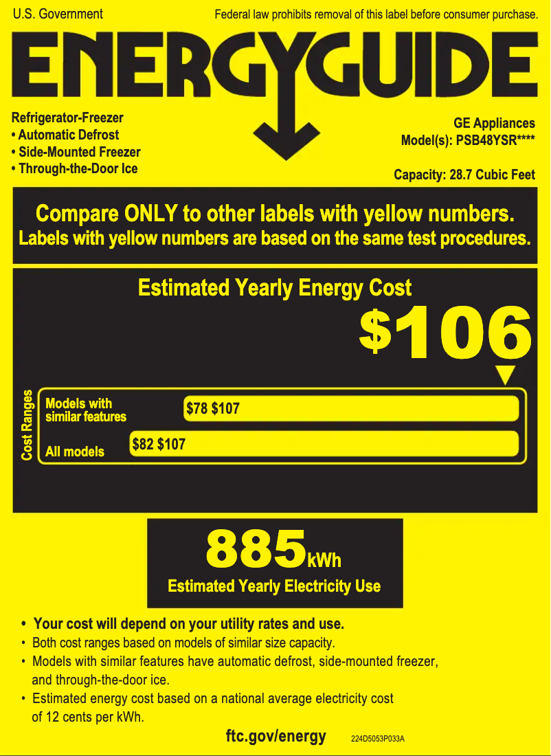 Page n°1 - Label énergétique GE Profile PSB48YSRSS