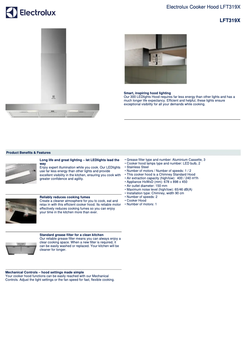 Page 1 de la notice Fiche technique Electrolux LFT319X