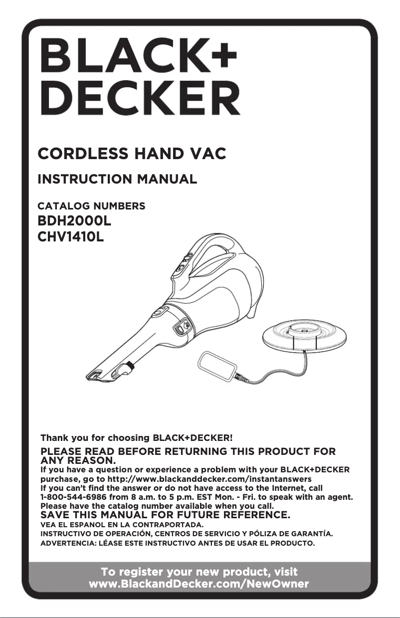 Page n°1 - Manuel utilisateur Black & Decker Dustbuster CHV1410L